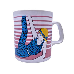 Kiln Craft Mug Keep Fit Girl 1980s Workout Aerobics Leotard Get Physical RARE